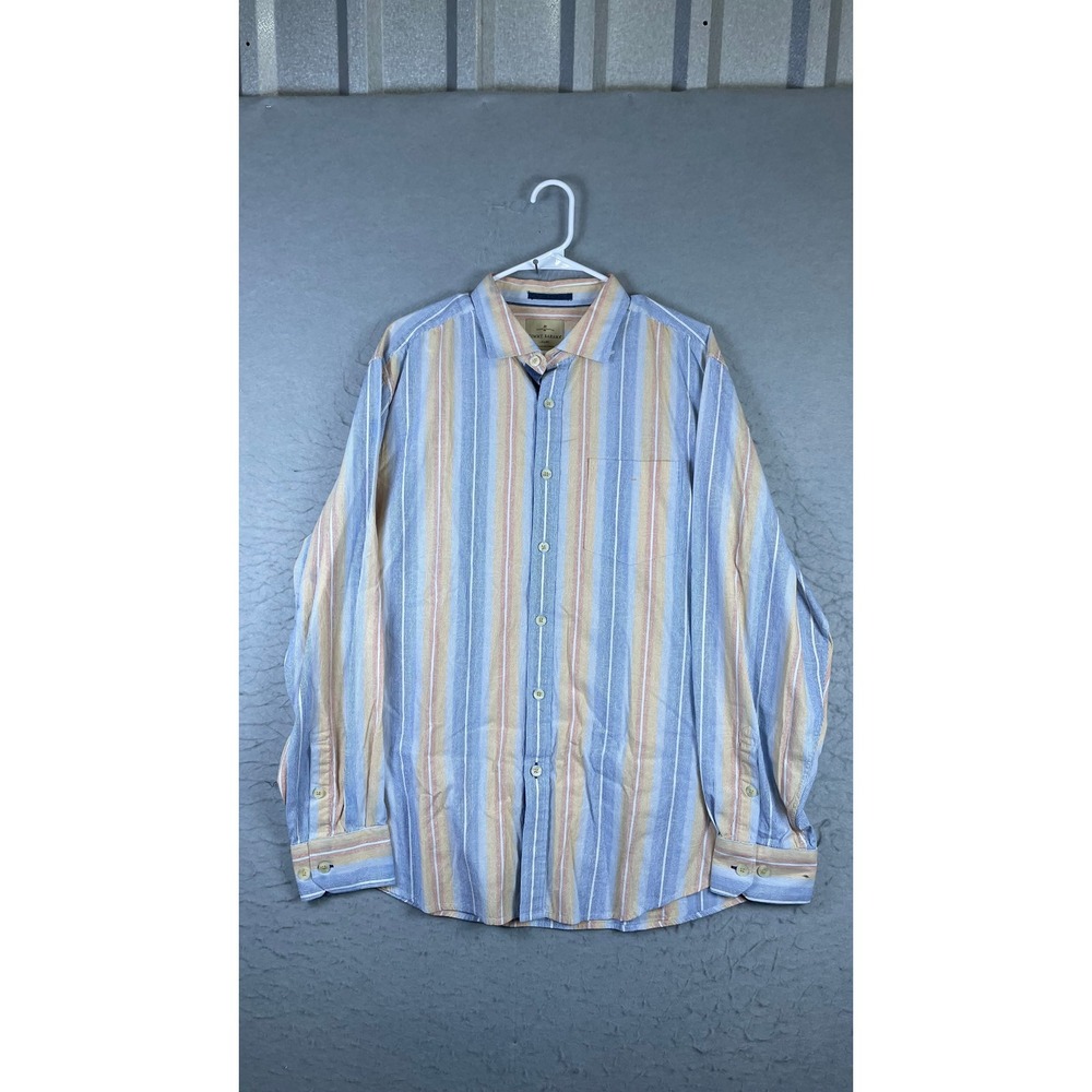 Tommy Bahama Button Up Shirt Mens XL Blue Orange Striped Excellent Long Sleeve